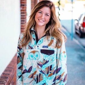 RARE Patagonia Synchilla Fleece Harnvest Moon Owl Printed Sweater Size XL